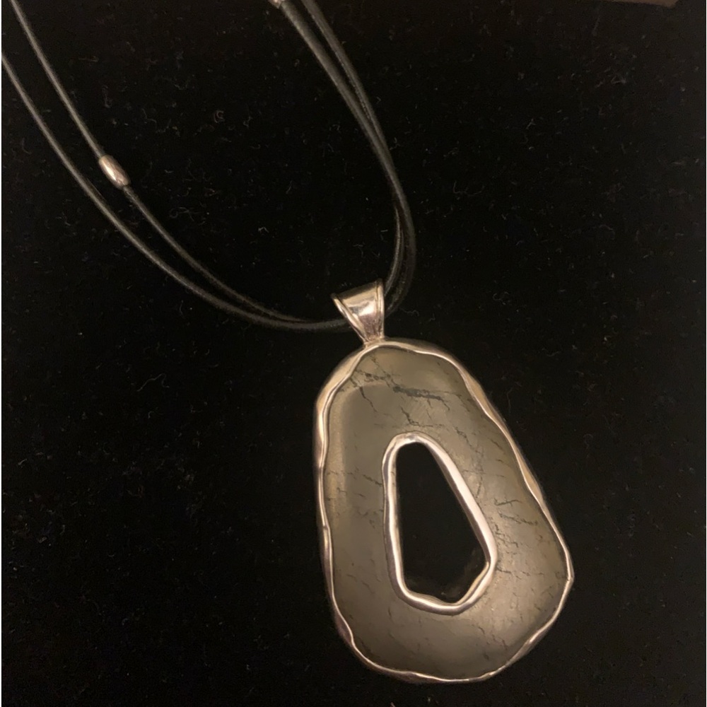 Silpada Designs Double Sided Onyx and Pyrite pendant on Leather Necklace